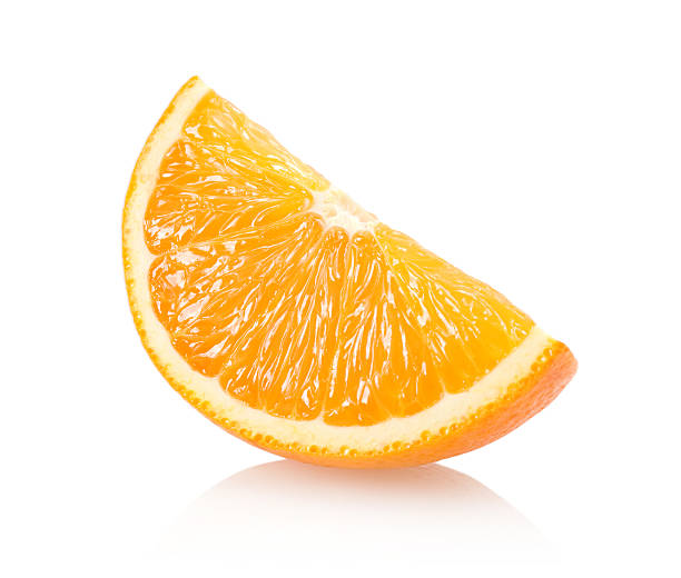 orange slice orange slice isolated on white background with reflection orange color stock pictures, royalty-free photos & images