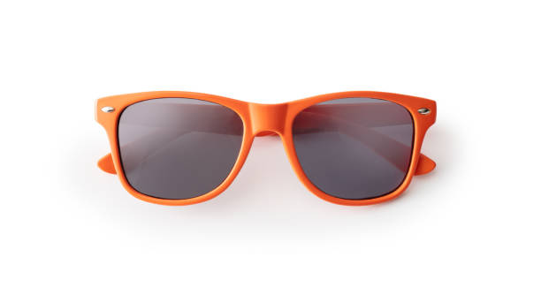 beyaz arka planda turuncu güneş gözlüğü - sunglasses stok fotoğraflar ve resimler