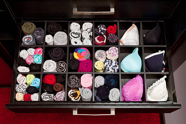Organized underwear drawer system stock photo