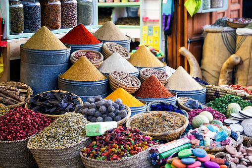Various oriental spices on a market stand