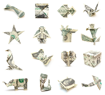 Set of origami dollar Folding objects