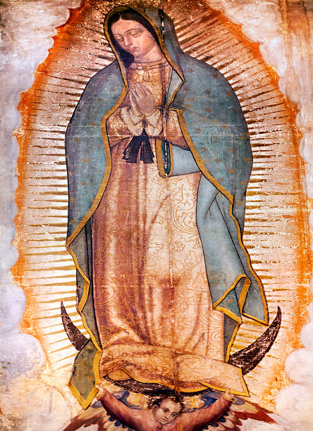 Original Mary Guadalupe Painting New Basilica Mexico City Mexico stock photo