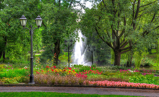 Ornamental Gardens and fountain Riga Latvia stock photo