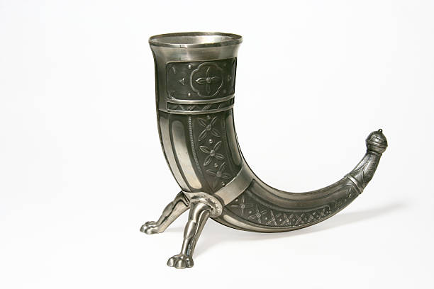 ornate antique norse pewter viking horn stock photo