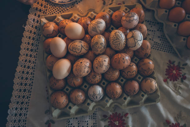 Orthodox Easter Eggs Decoration Easter eggs decorated with bee wax. orthodox church stock pictures, royalty-free photos & images