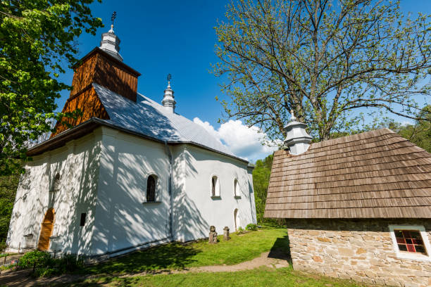 Orthodox wooden church in Lopienka village in Bieszczady mountains,Poland Orthodox wooden church in Lopienka village in Bieszczady mountains,Poland. bieszczady mountains stock pictures, royalty-free photos & images