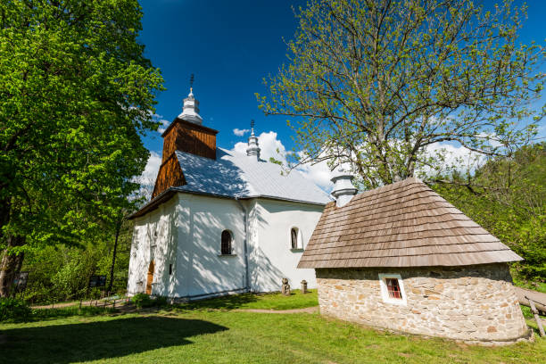 Orthodox wooden church in Lopienka village in Bieszczady mountains,Poland Orthodox wooden church in Lopienka village in Bieszczady mountains,Poland. bieszczady mountains stock pictures, royalty-free photos & images
