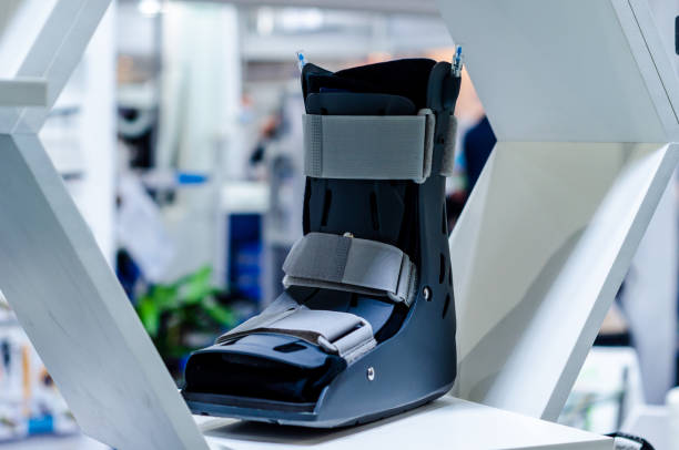 Orthopedic boot for sale in pharmacy store stock photo