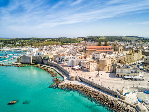 Otranto with Aragonese castle, Apulia, Italy Otranto with historic Aragonese castle in the city center, Apulia, Italy lecce stock pictures, royalty-free photos & images