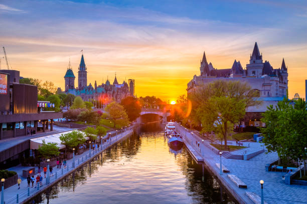 Ottawa cityscape during sunset stock photo