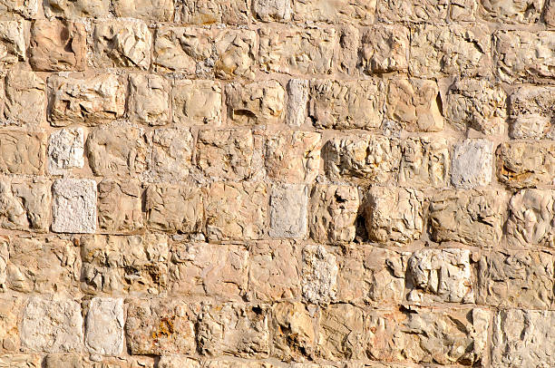 Ottoman-era stone wall surrounding the Old City of Jerusalem stock photo