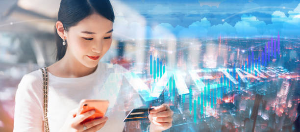 oung adult asian woman consumer using creadit card for digital wallet pay in metaverse stock photo