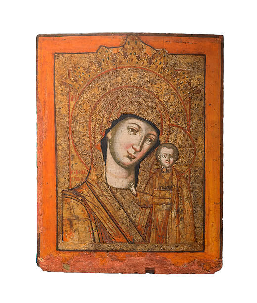 Our Lady of Kazan holy icon, 19th century stock photo