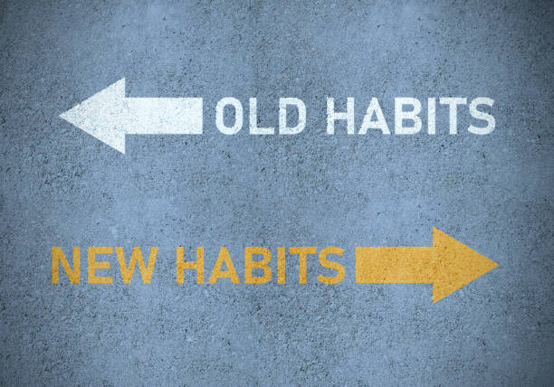 out with old habits, in with new habits - change habits imagens e fotografias de stock
