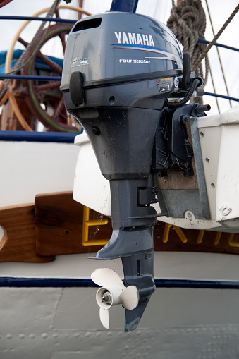 outboard motor on a sailboat