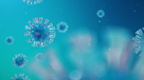 Outbreak of Chinese influenza - called a Coronavirus or 2019-nCoV, which has spread around the world. Danger of a pandemic, epidemic of humanity. Close-up virus under the microscope. 3d illustration stock photo