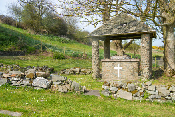 Outdoor altar at the Roman Catholic shrine "Temple Cooey" at the Ards Peninsula, County Down, Northern Ireland, United Kingdom, UK Outdoor altar at the Roman Catholic shrine "Temple Cooey" at the Ards Peninsula, County Down, Northern Ireland, United Kingdom, UK strangford lough stock pictures, royalty-free photos & images