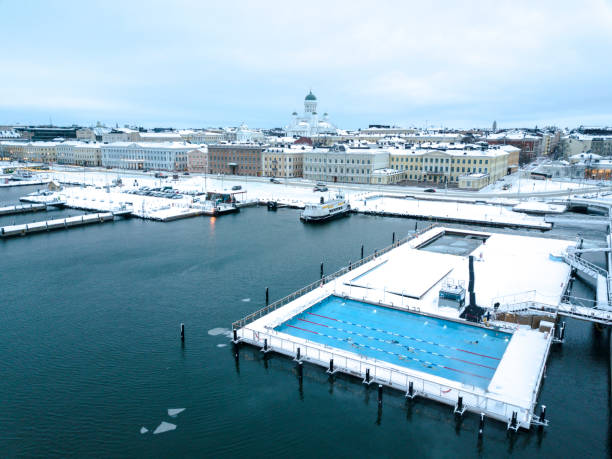 Outdoor swimming pool in Helsinki, Finland stock photo