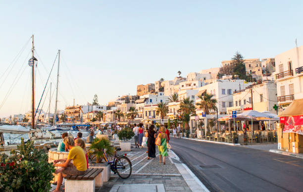 outdoors scene of Naxos Chora - the center of Naxos island, the largest of the Cyclades islands Greece stock photo