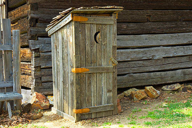 Outhouse outhouse at recreation of US President James K. Polk birthplace, Pineville, near Charlotte, North Carolina james knox polk stock pictures, royalty-free photos & images