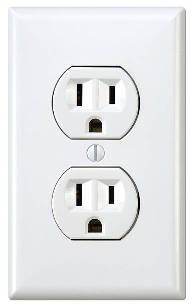 Outlet with Path White Electrical Outlet and Wall Plate with Clipping Path Included. wired stock pictures, royalty-free photos & images