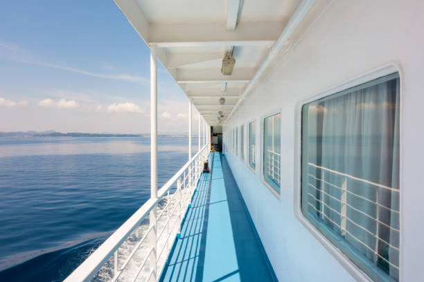 Outside corridor in the ferry boat to Corfu stock photo