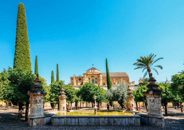 Outside the Mezquita of Cordoba from the Patio de los Naranjos - UNESCO World Heritage Site Cordoba, Spain - July 13, 2018: Outside the Mezquita of Cordoba from the Patio de los Naranjos - UNESCO World Heritage Site cordoba mosque stock pictures, royalty-free photos & images