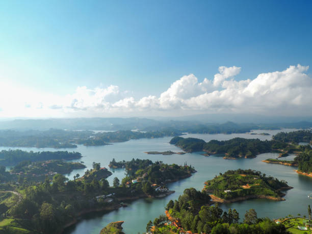 Overlooking the lakes of Guatapé, Colombia stock photo