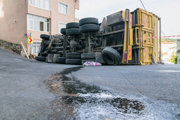 Overturned truck Turkey, Rain, Road, Transport distribution, trucks, accidents, mishaps, topping tumbling capsizing stock pictures, royalty-free photos & images