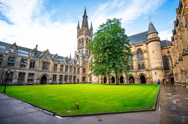 Oxford University Quadrangle Tracing the grassed area back to the castle universities in europe stock pictures, royalty-free photos & images