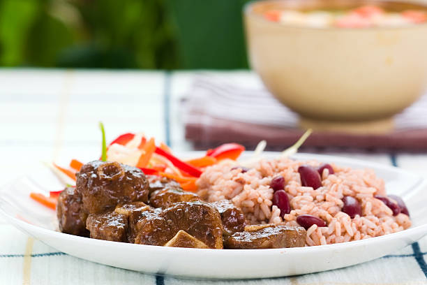 Oxtail Curry with Rice - Caribbean Style stock photo