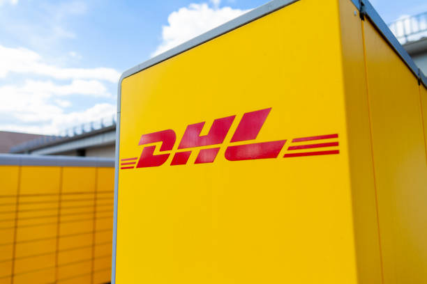 DHL Packstation stands on a street in Nuremberg. stock photo