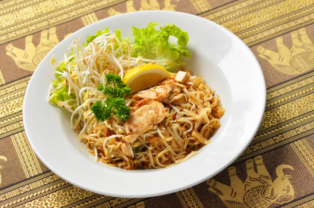 Pad Thai in white plate stock photo