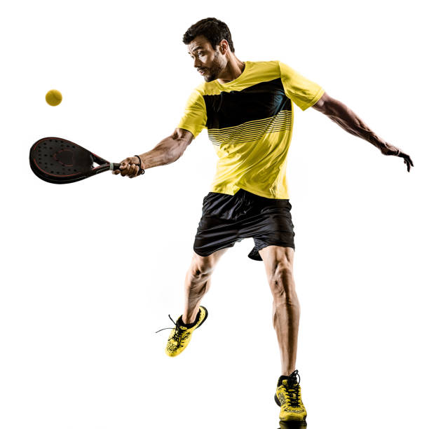 Paddle tennis player man isolated white background stock photo