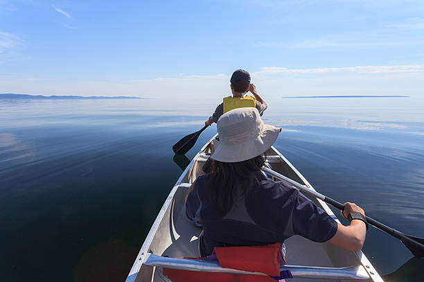 Paddling on the Lake Superior stock photo