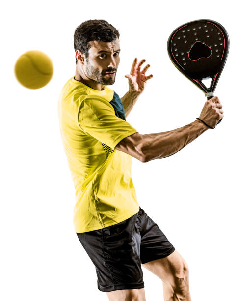 Padel tennis player man isolated white background stock photo