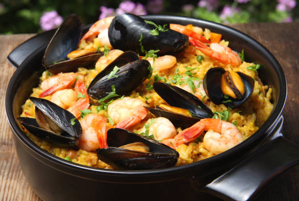 Paella with seafood stock photo