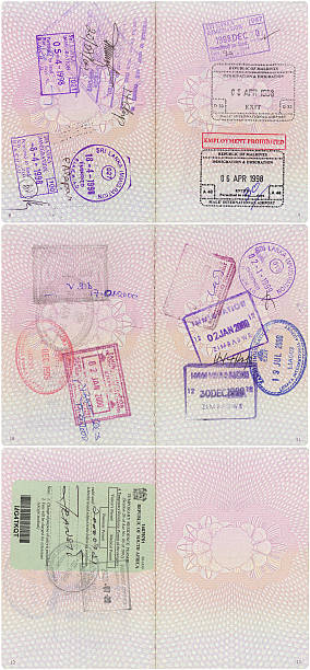 Pages of Passport Visa Stamps stock photo