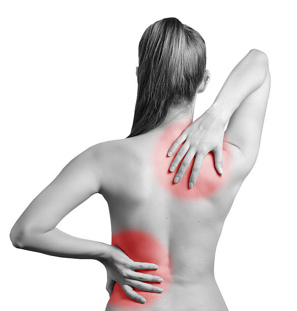 Pain in back. stock photo