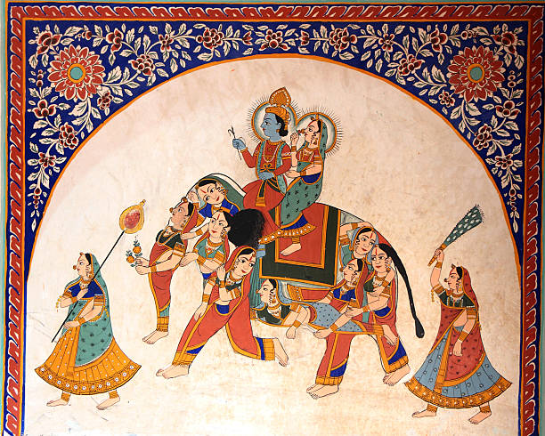 Painted Haveli, Nawalgarh, Shekhawati Region of Rajasthan, India stock photo