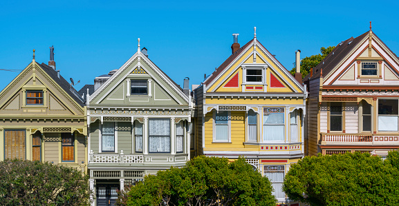 These houses in San Francisco are called the painted ladies. Seen close-up a day in the summer.
