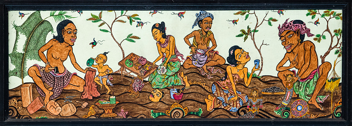 Painting At Edge Of Mandapam Ceiling Of Batuan Temple Ubud