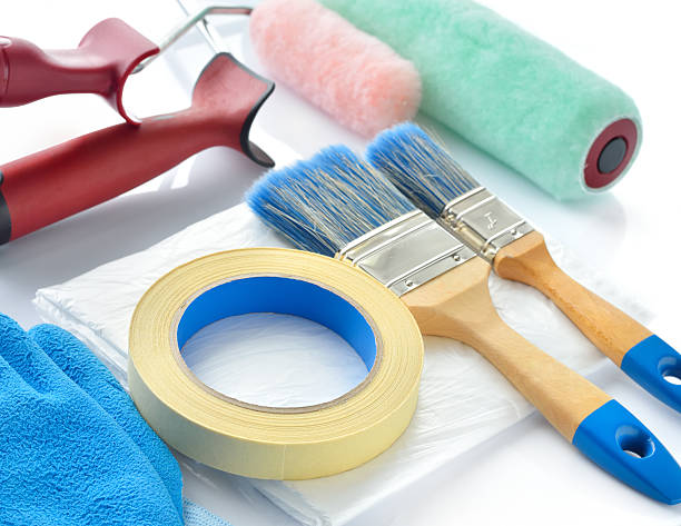 Painting tools on white background. stock photo