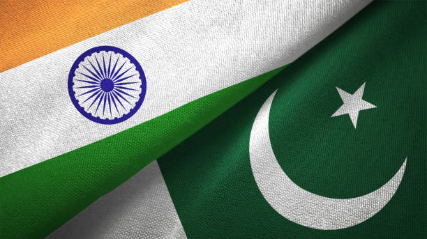 Pakistan and India two flags together textile cloth fabric texture Pakistan and India flag together realtions textile cloth fabric texture pakistani flag stock pictures, royalty-free photos & images