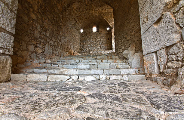 Palamidi castle at Nafplio city of Peloponnese peninsula in Greece stock photo