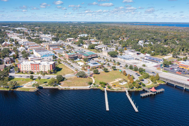 Palatka, Florida Waterfront Aerial View stock photo