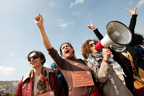 Palestinians march on International Women's Day stock photo