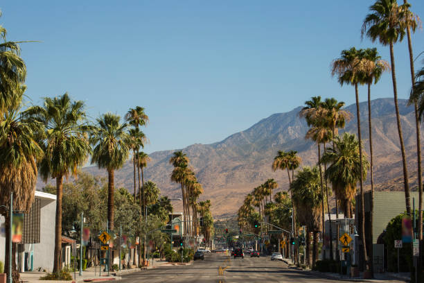 Palm Springs View of Downtown Palm Springs, California. palm springs california stock pictures, royalty-free photos & images