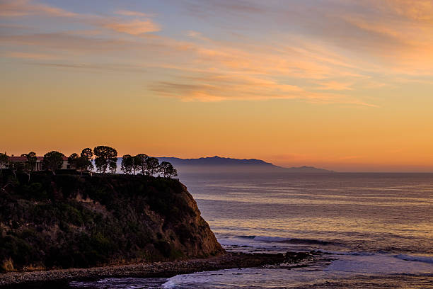 Palos Verdes and Catalina Island at dusk stock photo