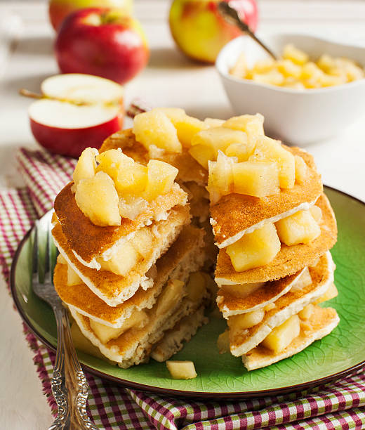 Pancakes with apple sauce stock photo